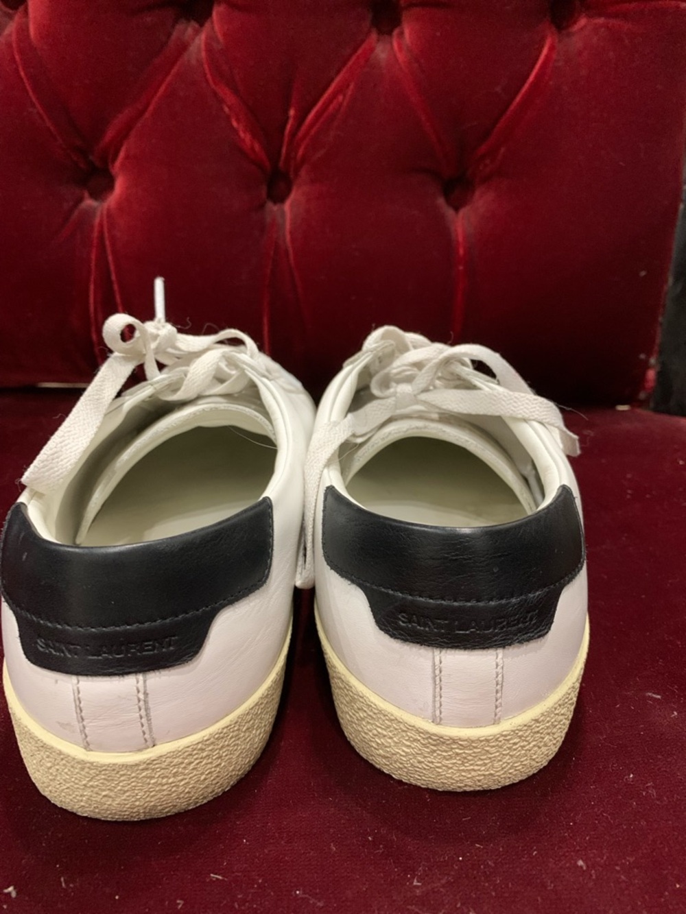 Saint Laurent White Leather Low-Top Sneakers with Black Heel - Picture 3 of 8